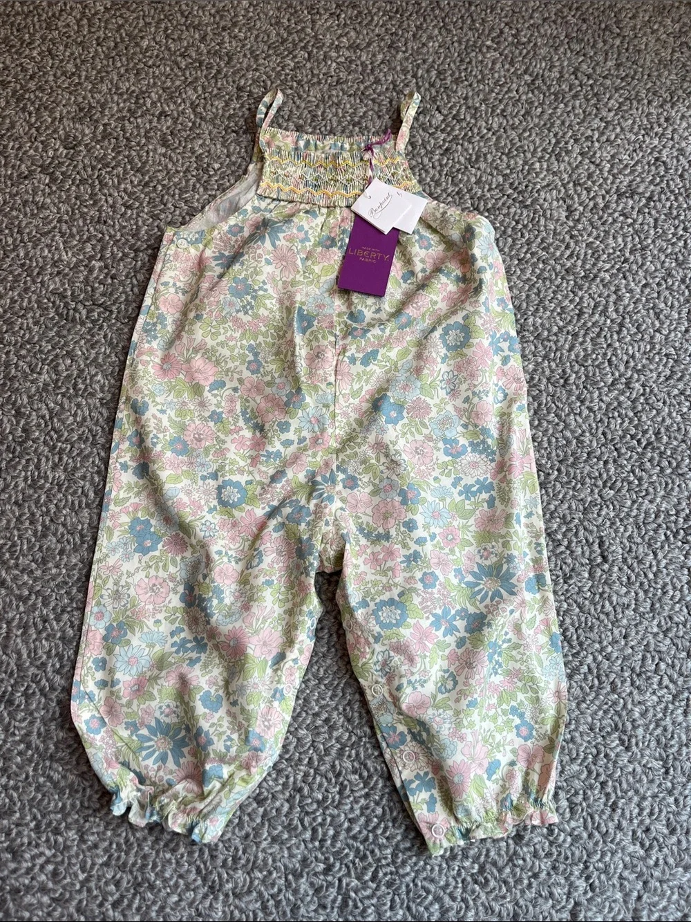 Bonpoint Liberty of London Pastel Floral Smocked Overalls - Pink & Blue NEW